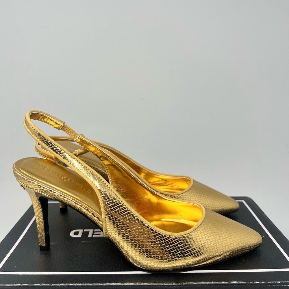 Karl Lagerfeld Gold Slingback Heels - Picture 3 of 10